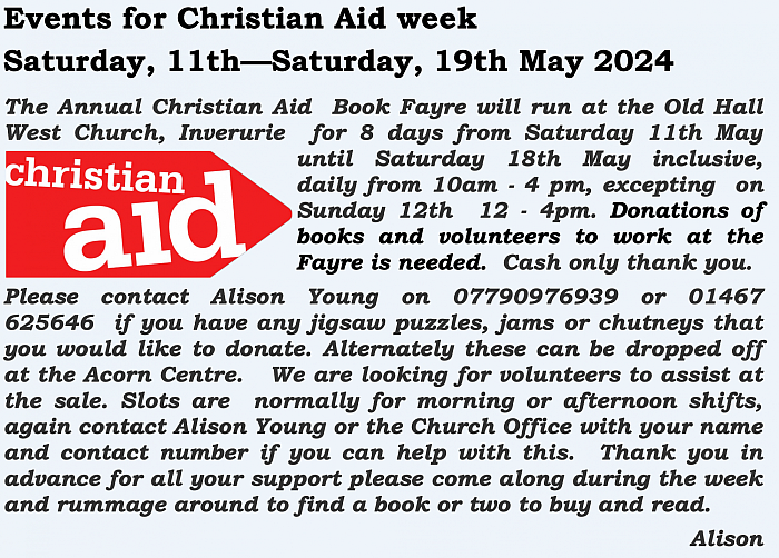 Christian Aid week at StAndrew's Inverurie