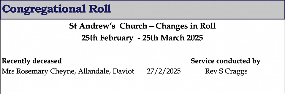 St Andrew's Church Inverurie Congregational Roll