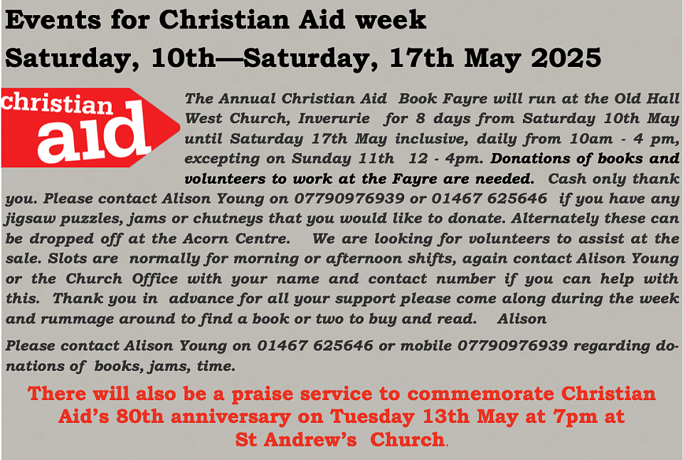 Christian Aid week at StAndrew's Inverurie