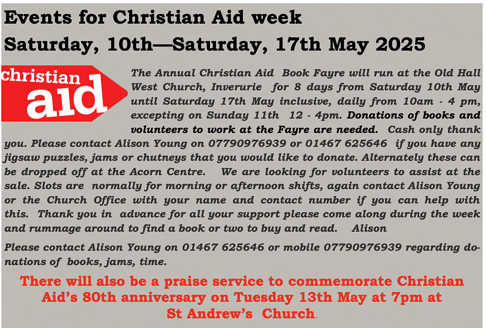 Christian Aid week at StAndrew's Inverurie