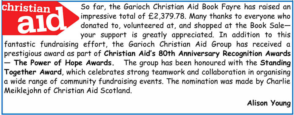 Christian Aid week at StAndrew's Inverurie