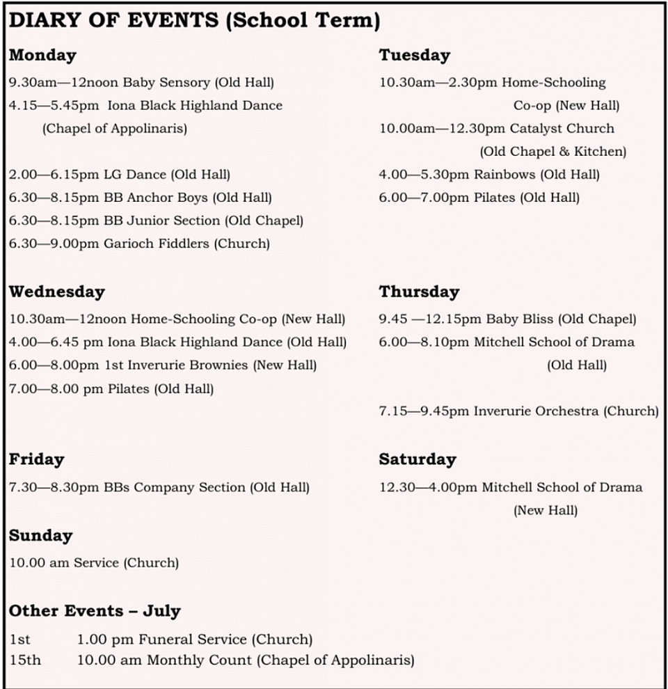 Diary of Events
