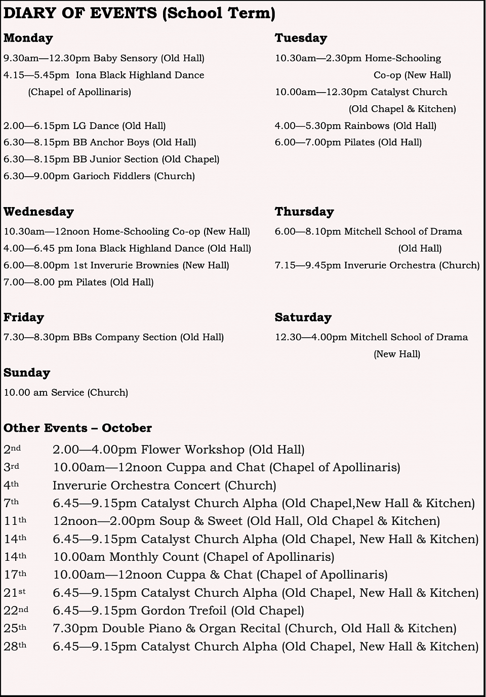 St Andrew's Timetable