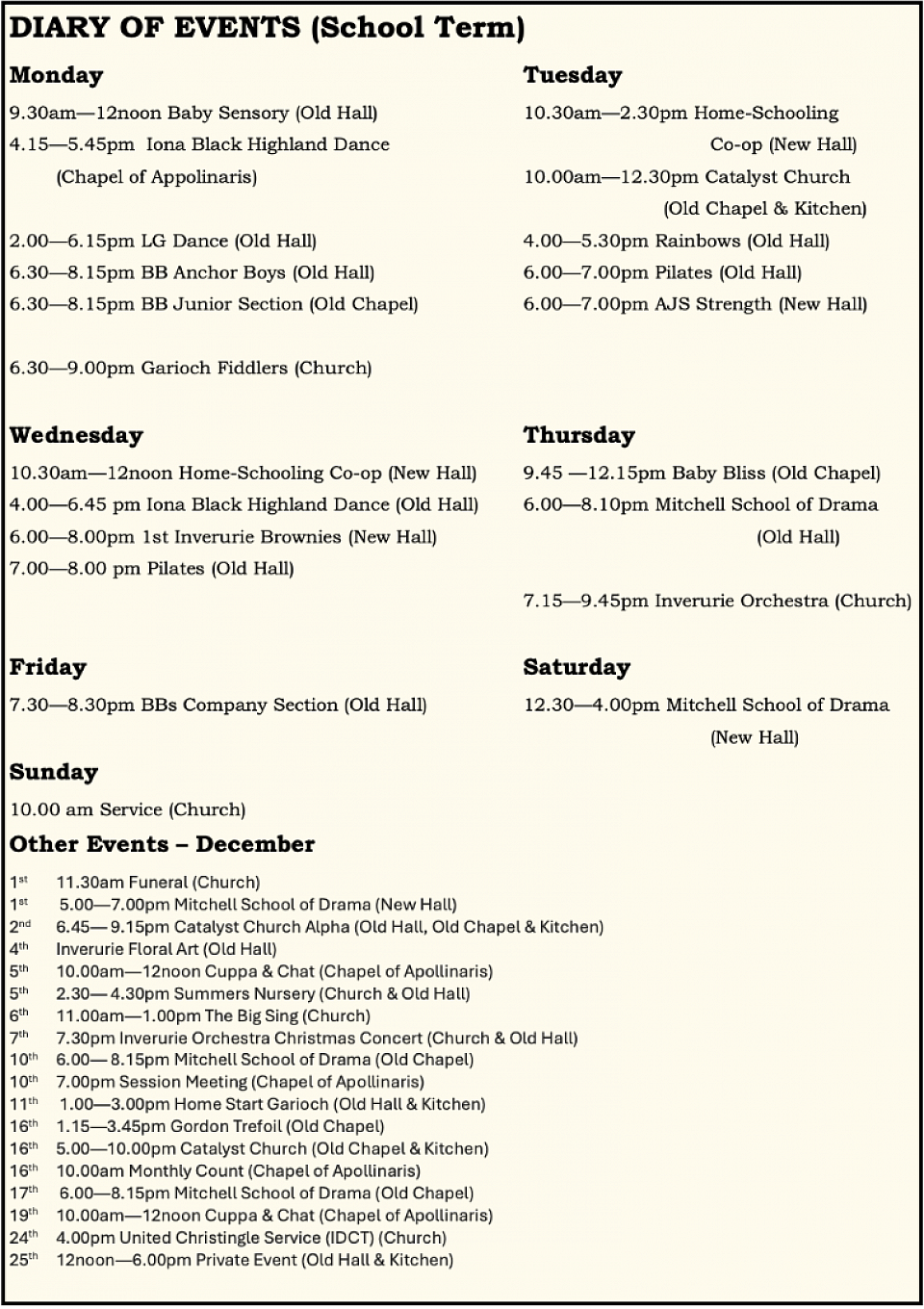 St Andrew's Timetable