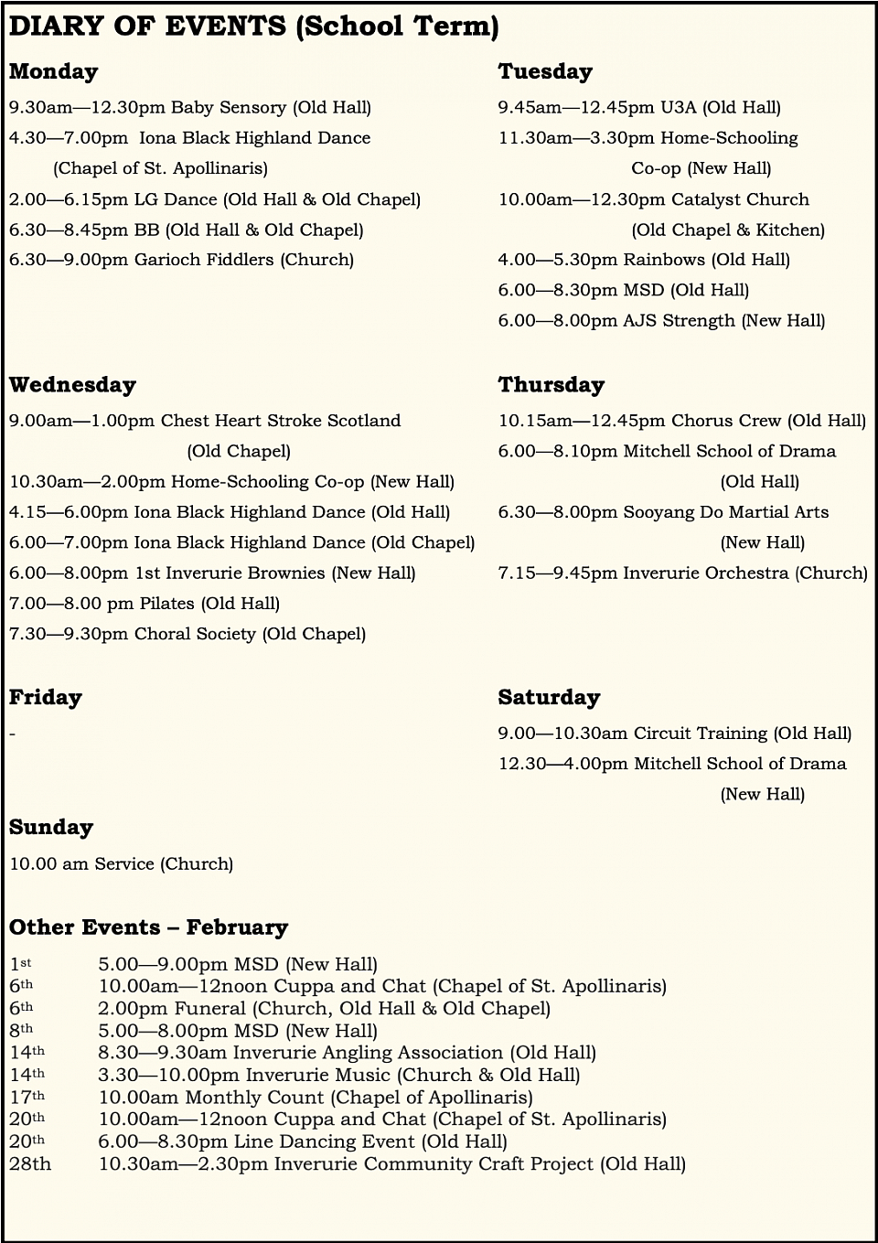St Andrew's Timetable