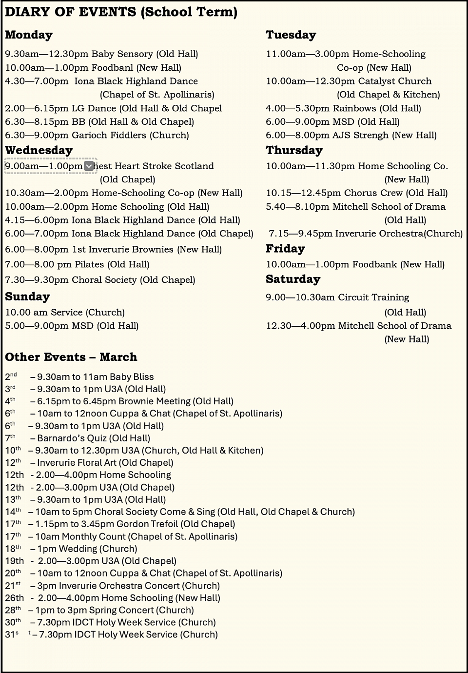 St Andrew's Timetable