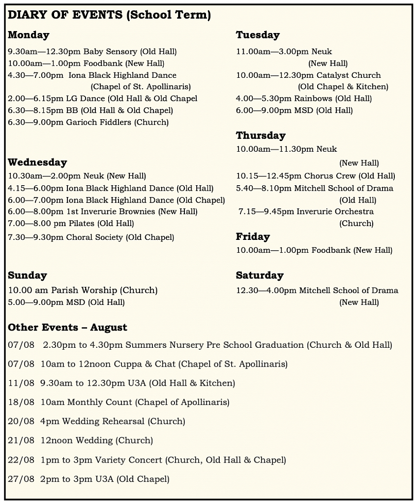 Diary of Events - July