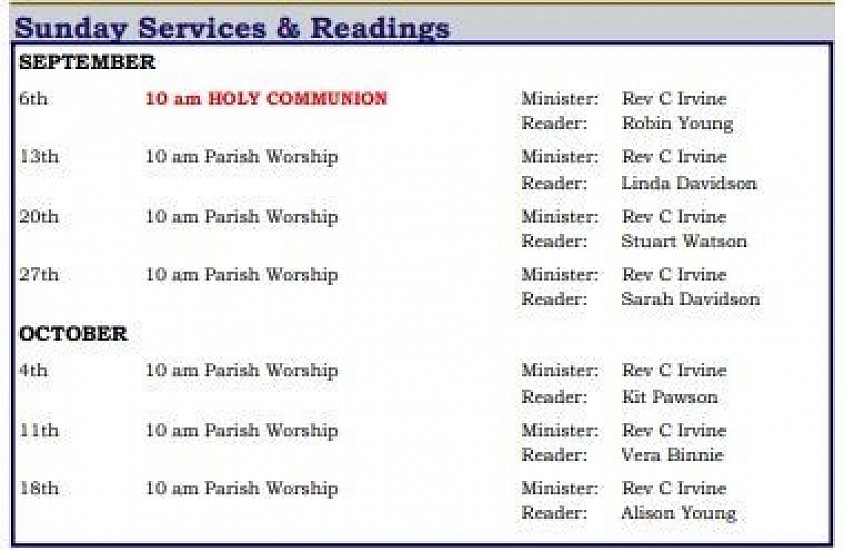 Sunday Services July and August