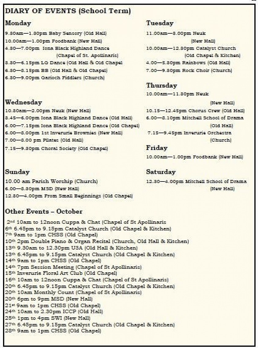 Diary of Events - October